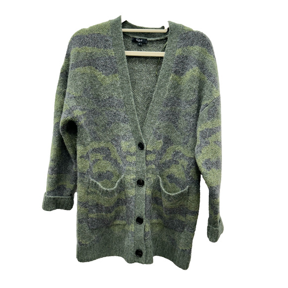 Rails Womens Runi Cardigan Sweater Button Front Wool Alpaca Blend Camo Green S - Picture 1 of 11